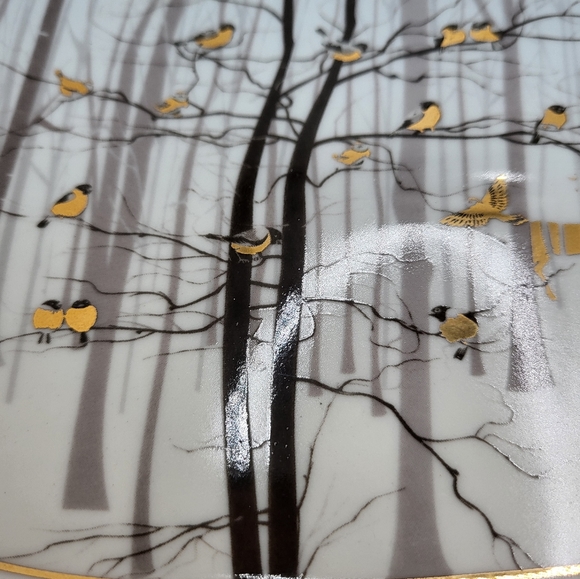 MCM Grace Fine Ceramics Luncheon Plate Gold Gilding  Deer Birds Nature - Picture 2 of 7